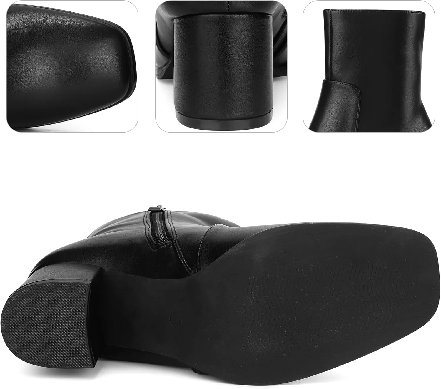 Perphy Square Toe Side Zip Chunky Heel Ankle Boots for Women