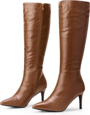 Perphy Stone Pattern Stiletto Heels Knee High Boots for Women