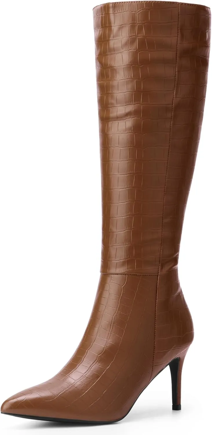 Perphy Stone Pattern Stiletto Heels Knee High Boots for Women