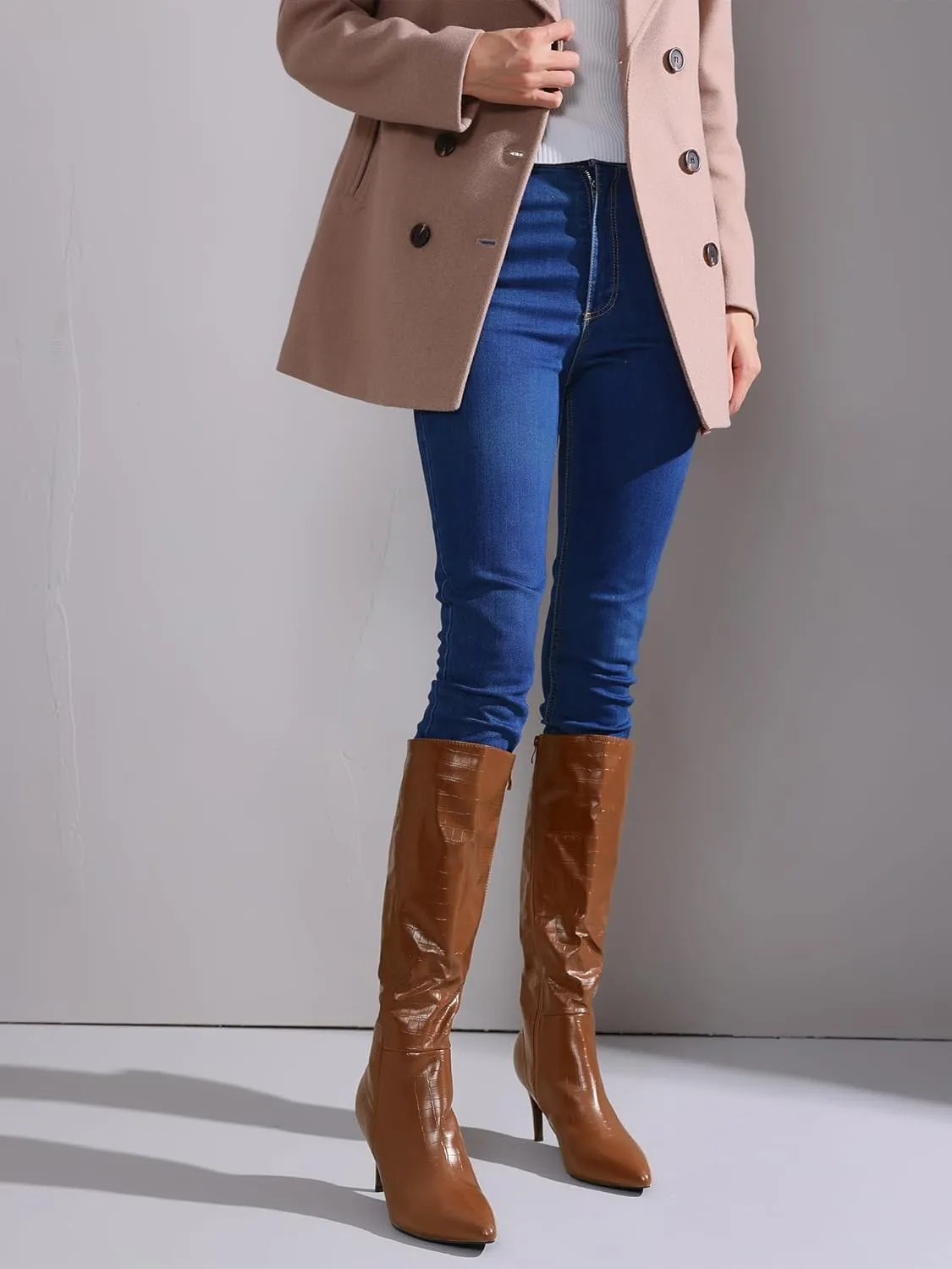 Perphy Stone Pattern Stiletto Heels Knee High Boots for Women
