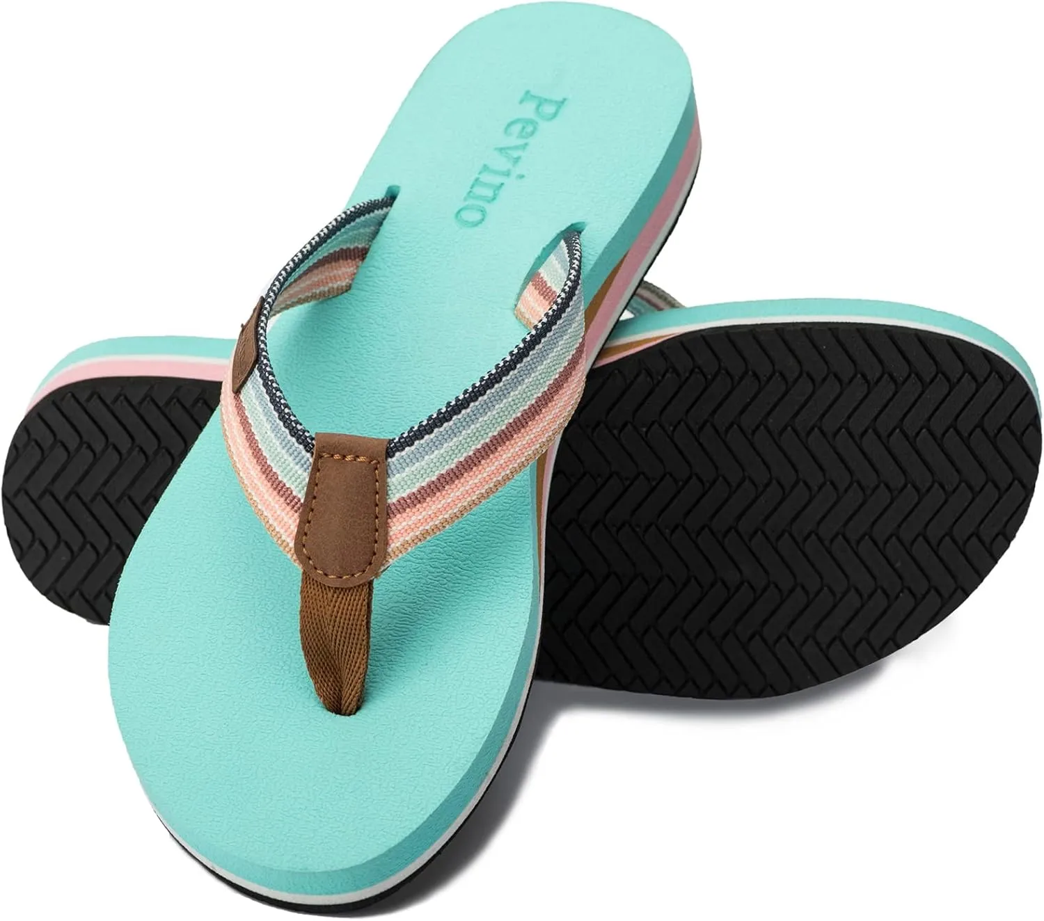 Pevino Women's Orthotic Flip Flops,Casual Comfortable Yoga Mat Thong Sandal with Arch Support