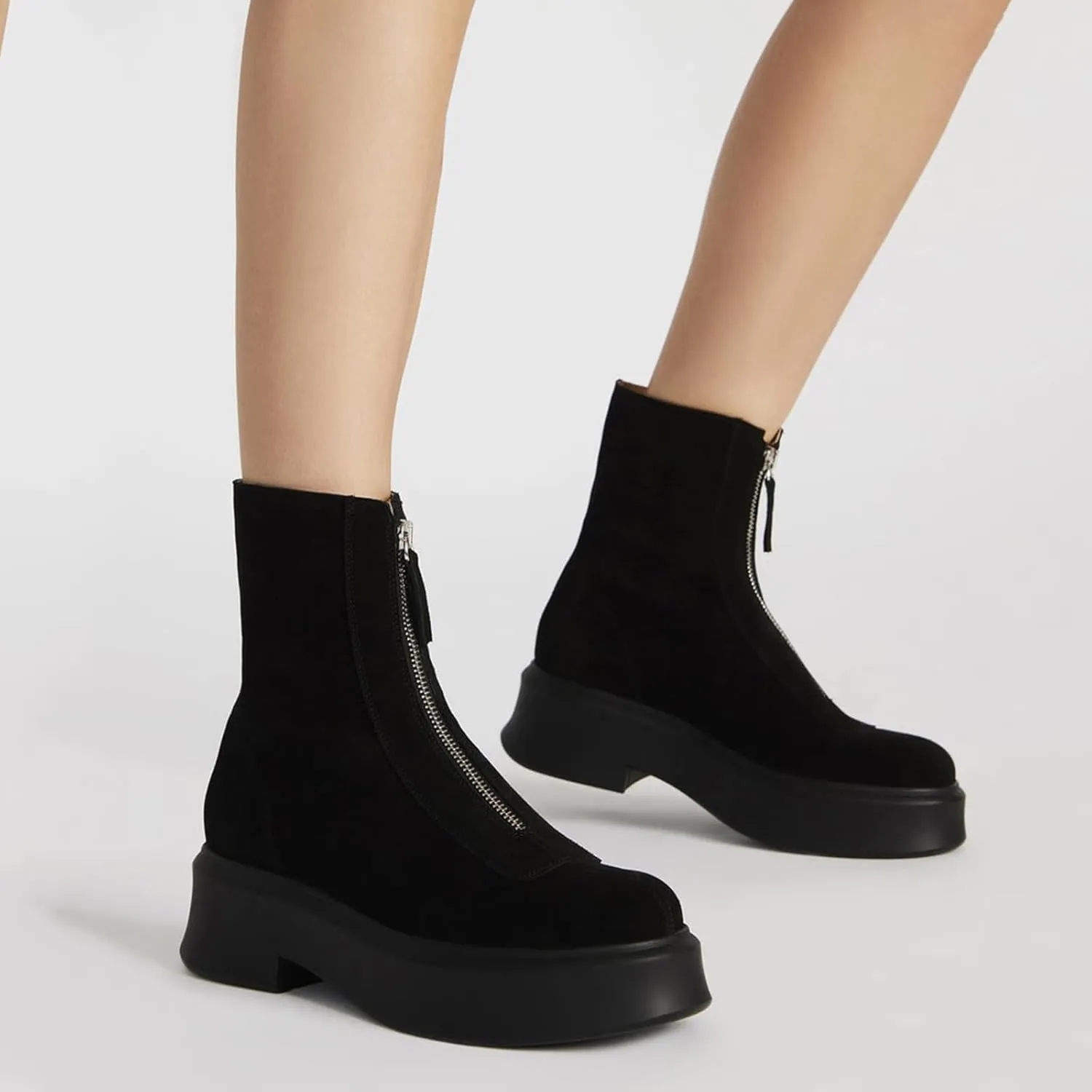 Platform Ankle Boots for Women Comfortable Chelsea Block Heel Booties with Zipper Casual Dressy Combat Mini Snow Boots