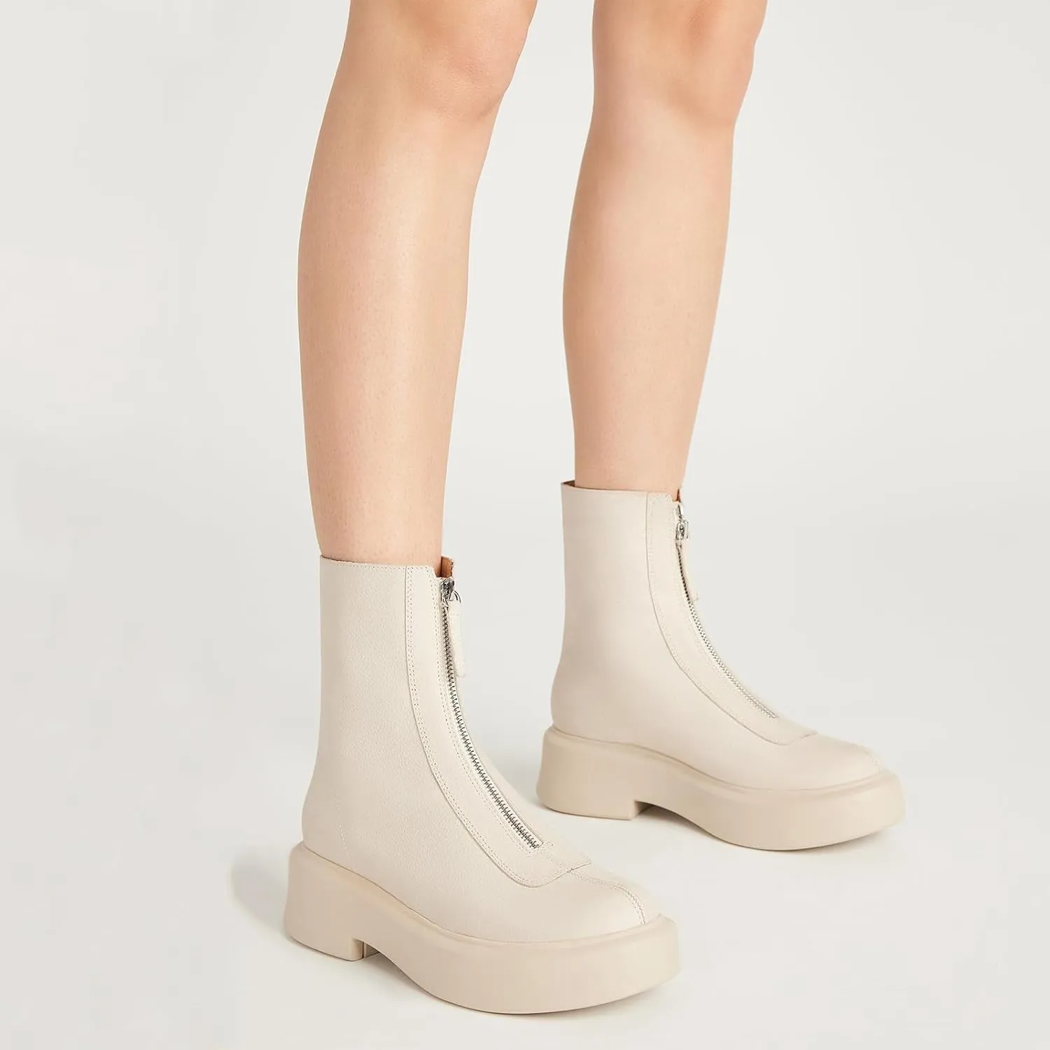 Platform Ankle Boots for Women Comfortable Chelsea Block Heel Booties with Zipper Casual Dressy Combat Mini Snow Boots