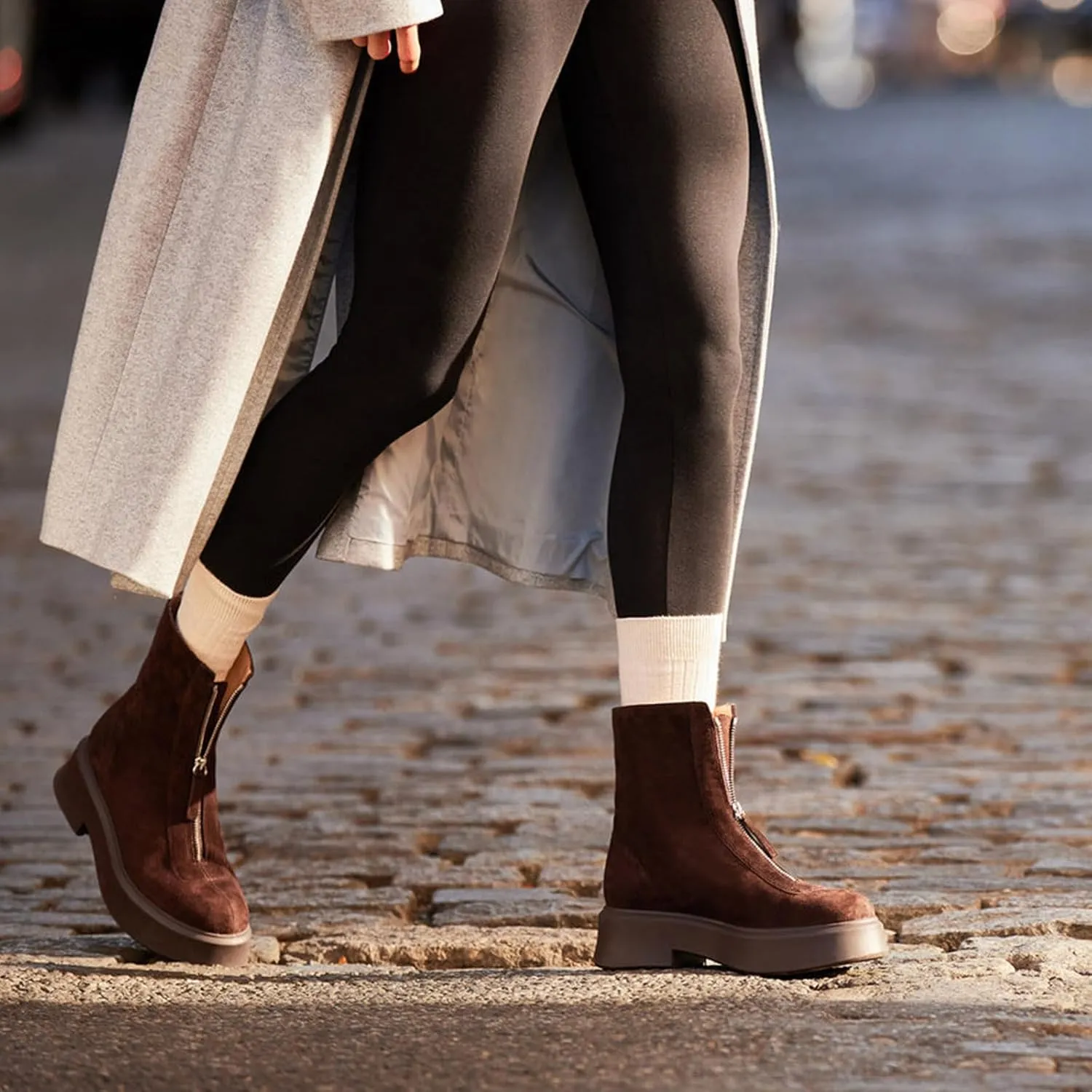 Platform Ankle Boots for Women Comfortable Chelsea Block Heel Booties with Zipper Casual Dressy Combat Mini Snow Boots