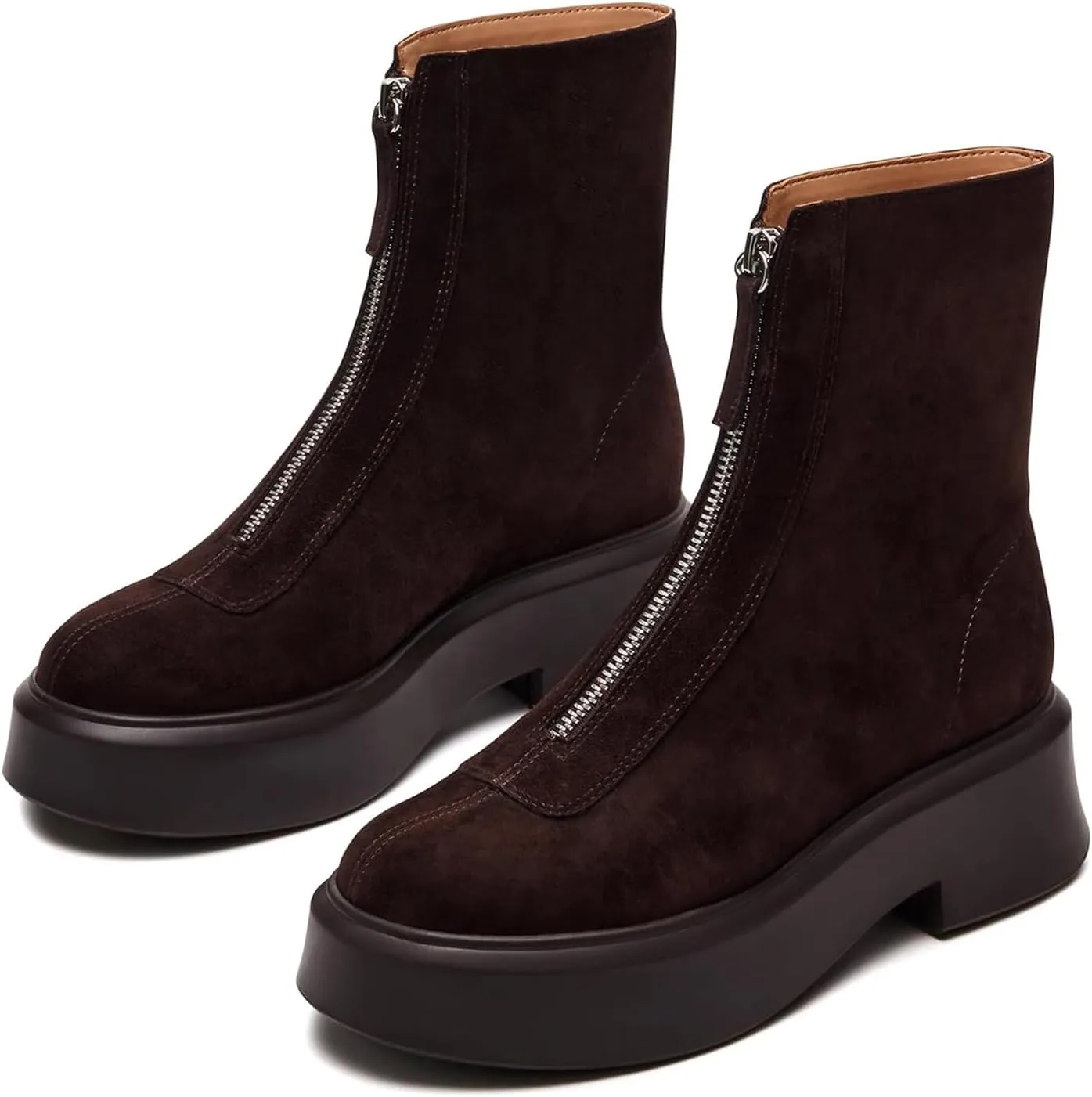 Platform Ankle Boots for Women Comfortable Chelsea Block Heel Booties with Zipper Casual Dressy Combat Mini Snow Boots