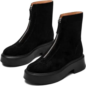 Platform Ankle Boots for Women Comfortable Chelsea Block Heel Booties with Zipper Casual Dressy Combat Mini Snow Boots