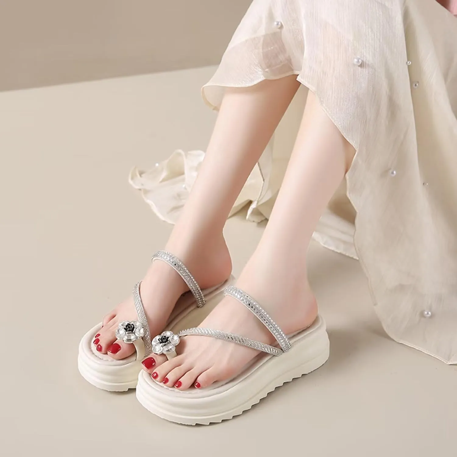 Platform Thick-soled Sandals for Women to Wear Outside Summer Shoes with Skirt Stripes Two-way Beach Slippers