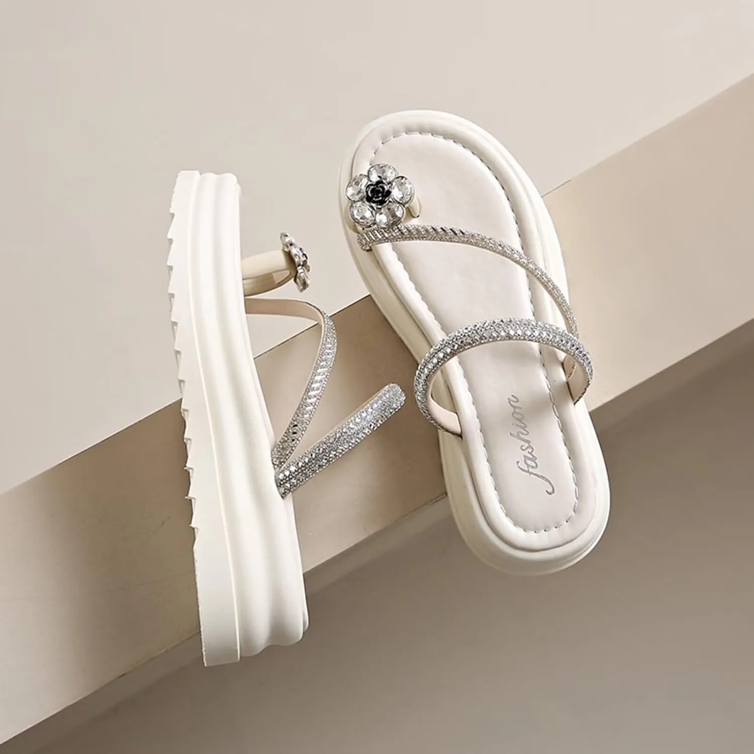Platform Thick-soled Sandals for Women to Wear Outside Summer Shoes with Skirt Stripes Two-way Beach Slippers