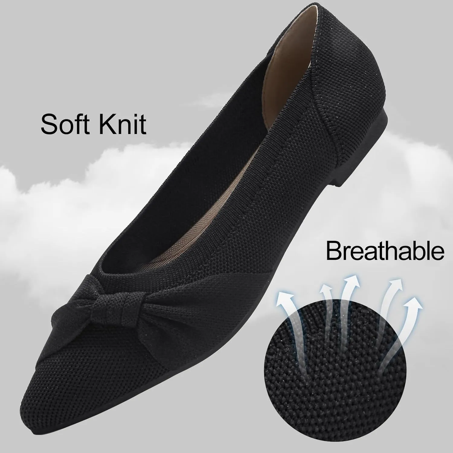Pointed Toe Flats for Women Ballet Flats Comfortable Dressy Knit Lightweight Casual for Work Office Womens Flats