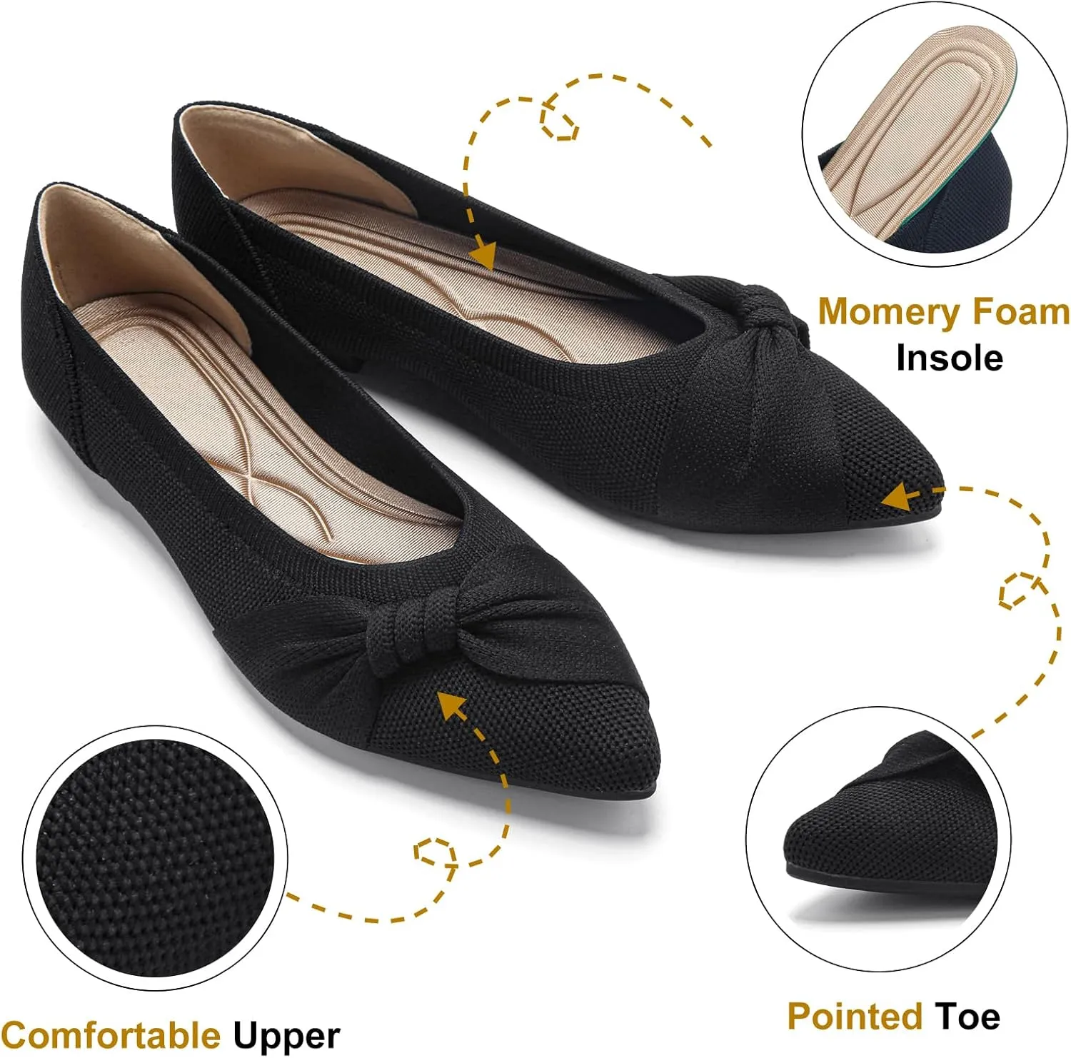 Pointed Toe Flats for Women Ballet Flats Comfortable Dressy Knit Lightweight Casual for Work Office Womens Flats