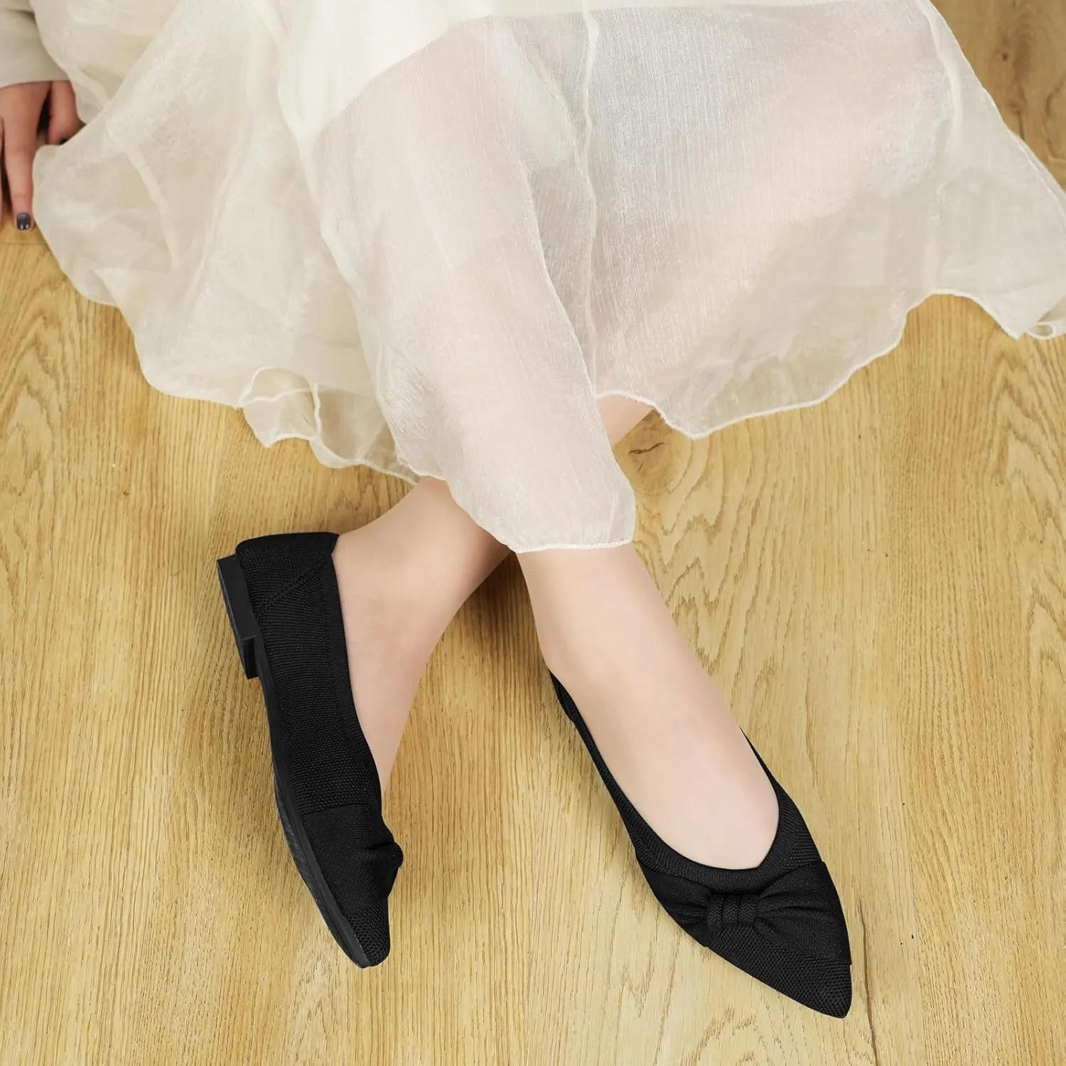 Pointed Toe Flats for Women Ballet Flats Comfortable Dressy Knit Lightweight Casual for Work Office Womens Flats