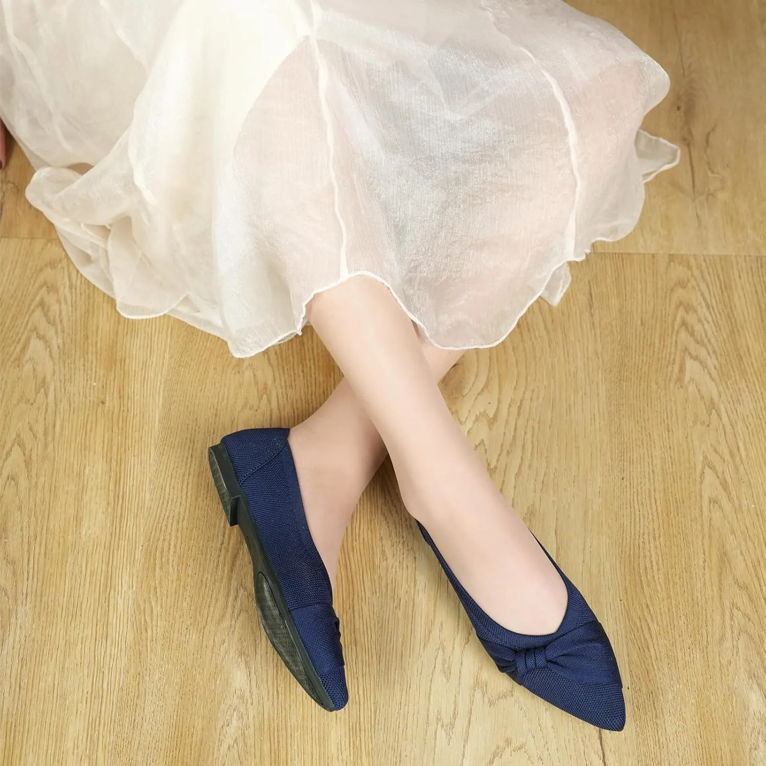 Pointed Toe Flats for Women Ballet Flats Comfortable Dressy Knit Lightweight Casual for Work Office Womens Flats