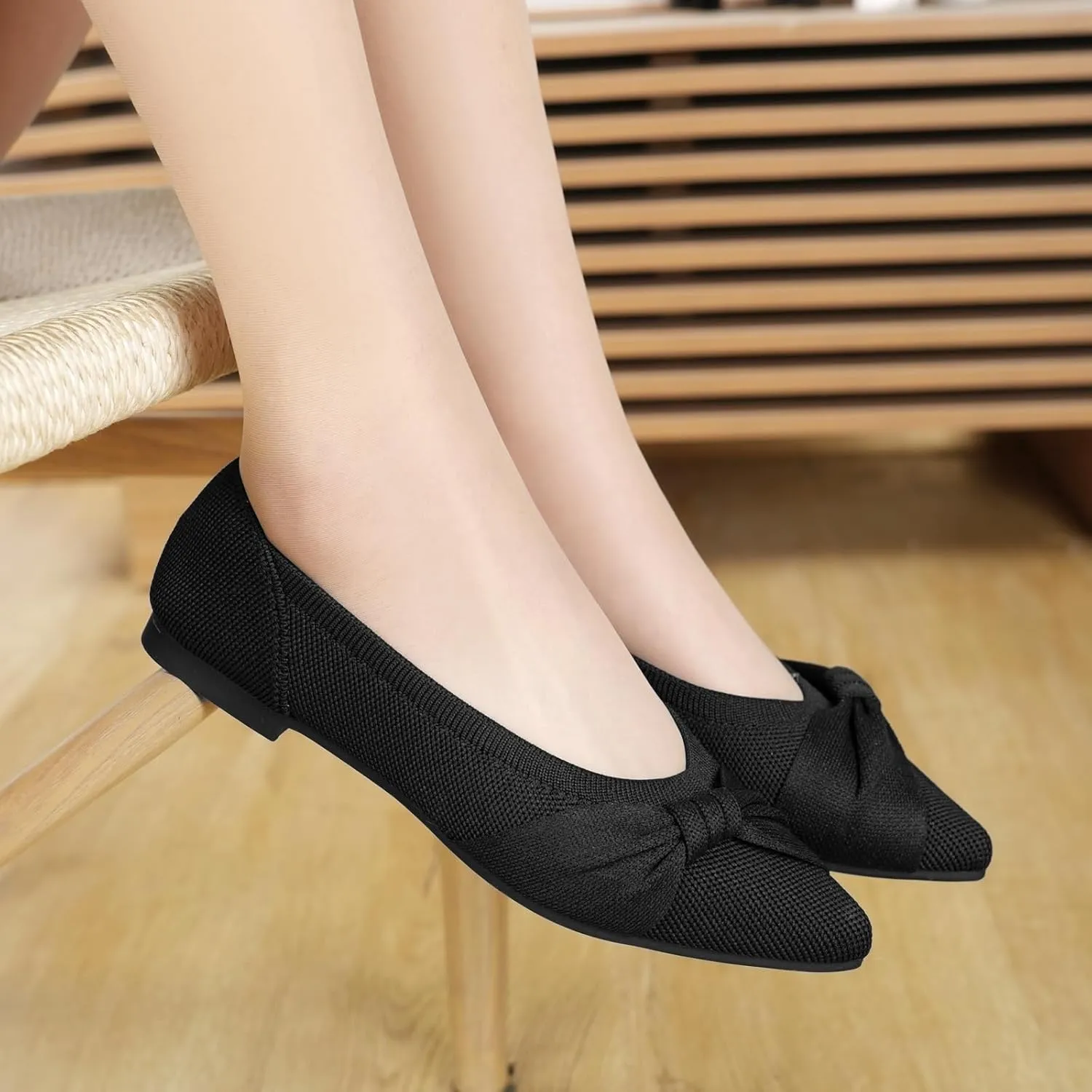Pointed Toe Flats for Women Ballet Flats Comfortable Dressy Knit Lightweight Casual for Work Office Womens Flats