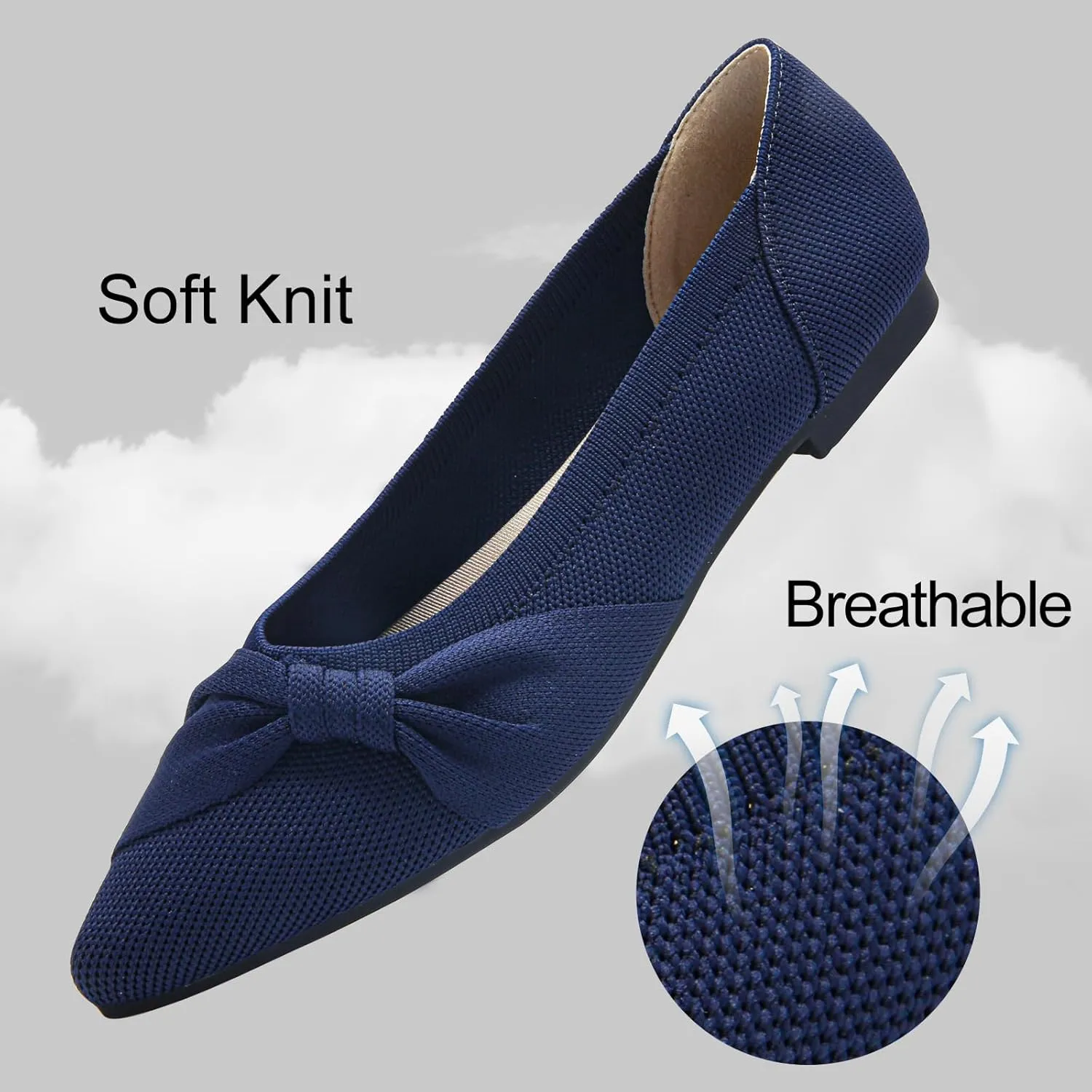 Pointed Toe Flats for Women Ballet Flats Comfortable Dressy Knit Lightweight Casual for Work Office Womens Flats