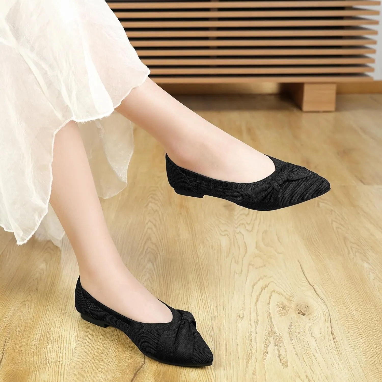 Pointed Toe Flats for Women Ballet Flats Comfortable Dressy Knit Lightweight Casual for Work Office Womens Flats