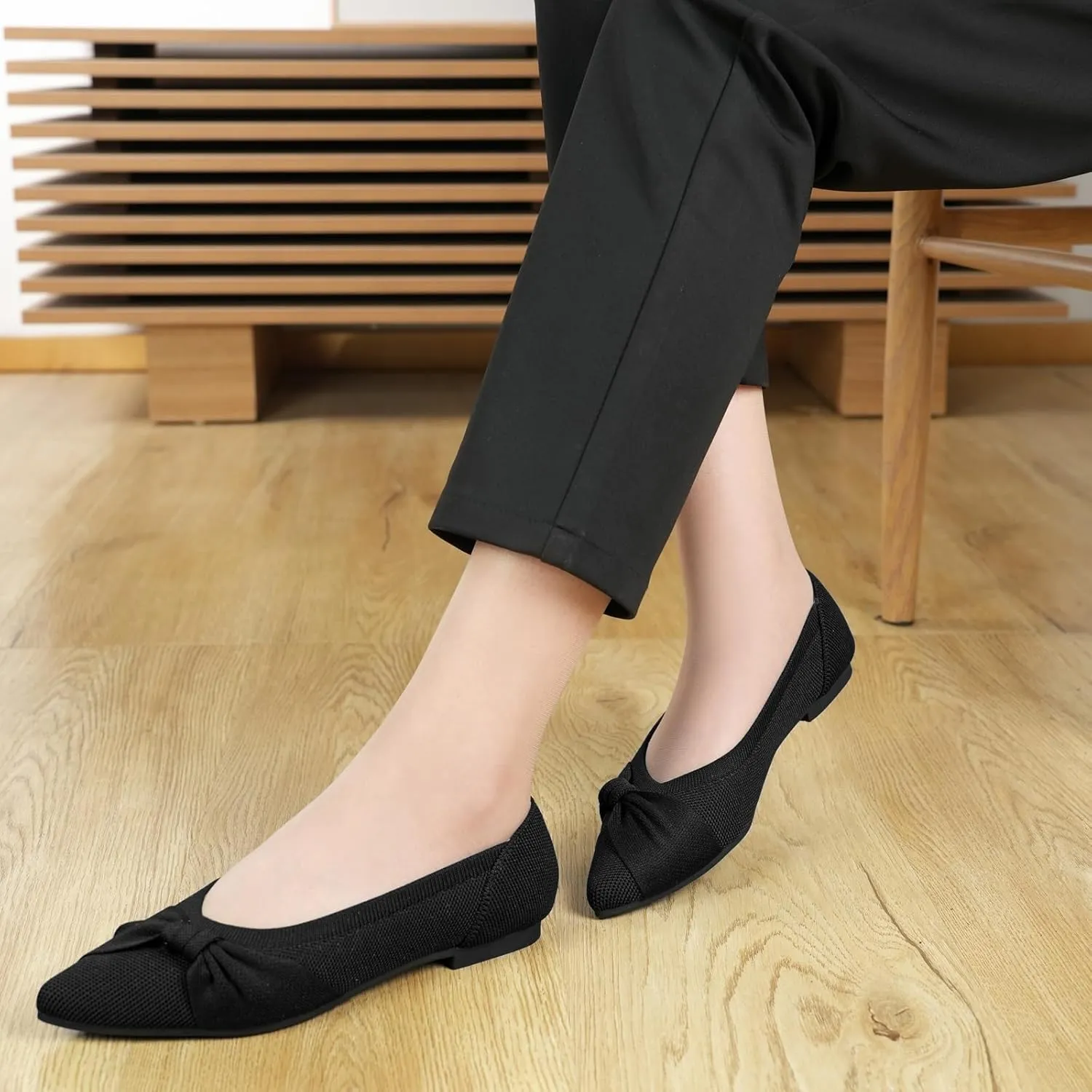 Pointed Toe Flats for Women Ballet Flats Comfortable Dressy Knit Lightweight Casual for Work Office Womens Flats