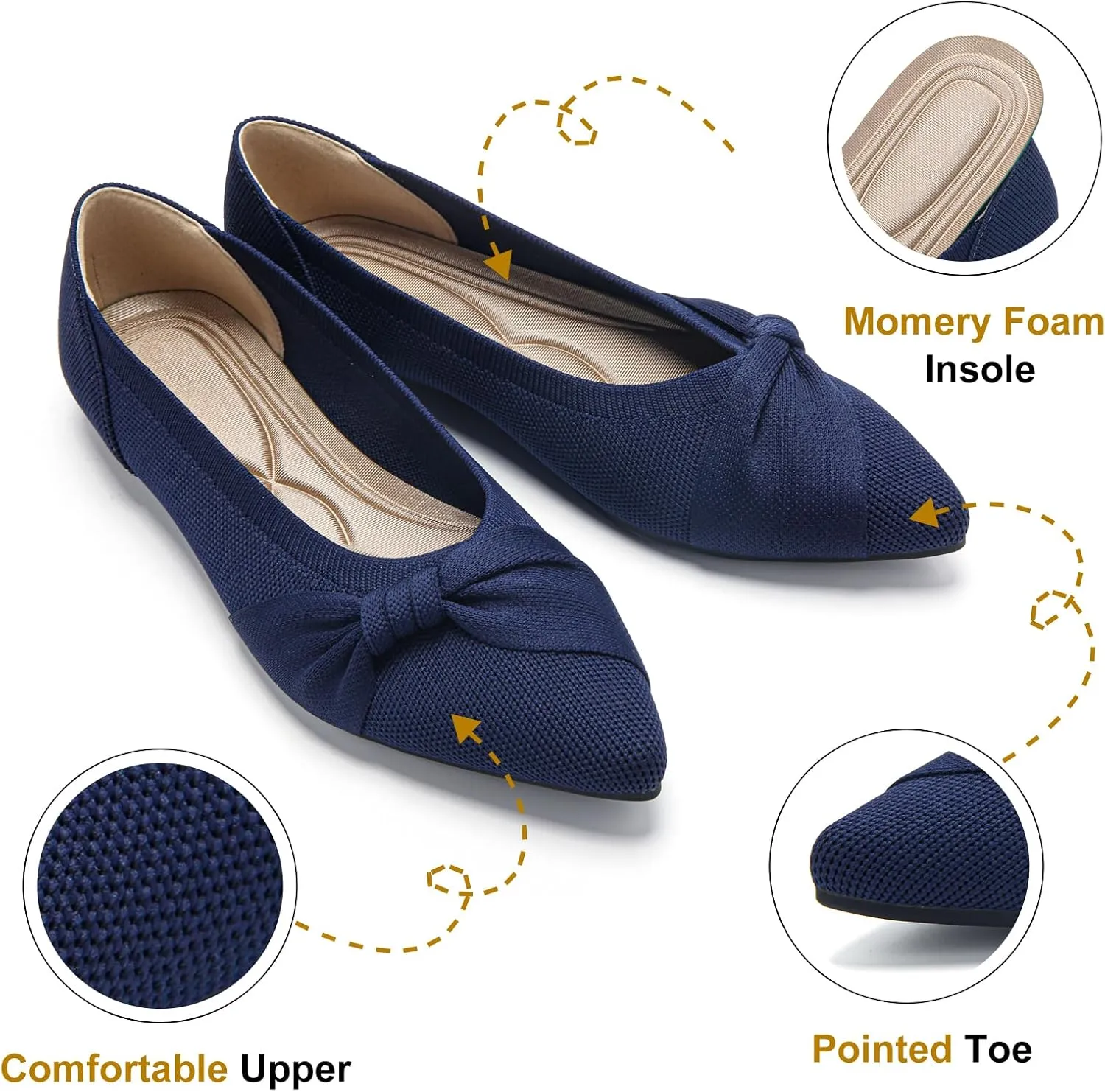Pointed Toe Flats for Women Ballet Flats Comfortable Dressy Knit Lightweight Casual for Work Office Womens Flats