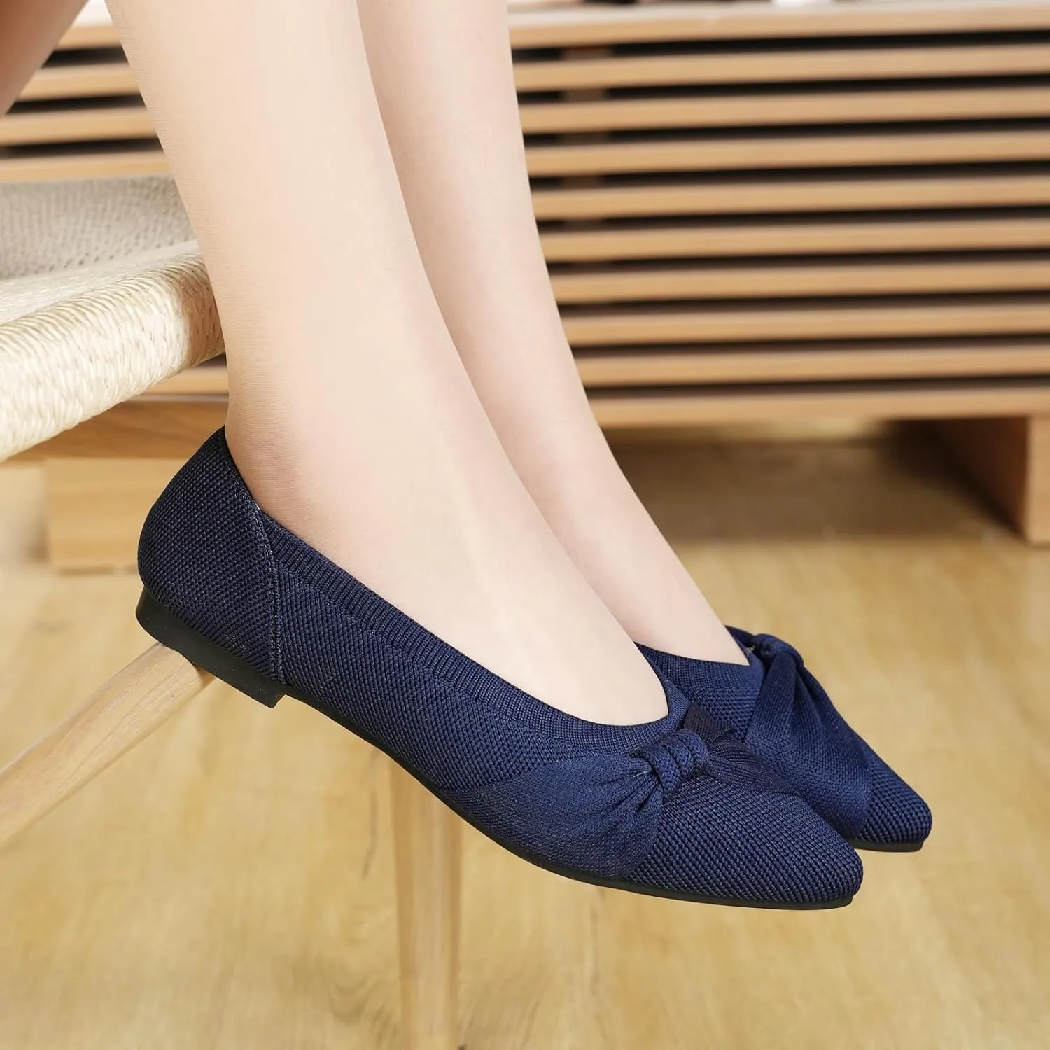 Pointed Toe Flats for Women Ballet Flats Comfortable Dressy Knit Lightweight Casual for Work Office Womens Flats