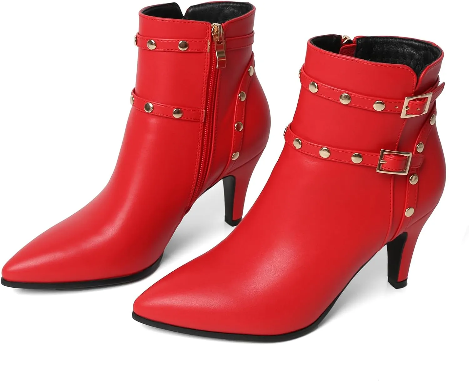 Pointed Toe Kitten Heel Boots For Women Black Booties For Women Rivets Ankle Boot Fashion Shoes