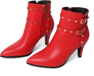 Pointed Toe Kitten Heel Boots For Women Black Booties For Women Rivets Ankle Boot Fashion Shoes