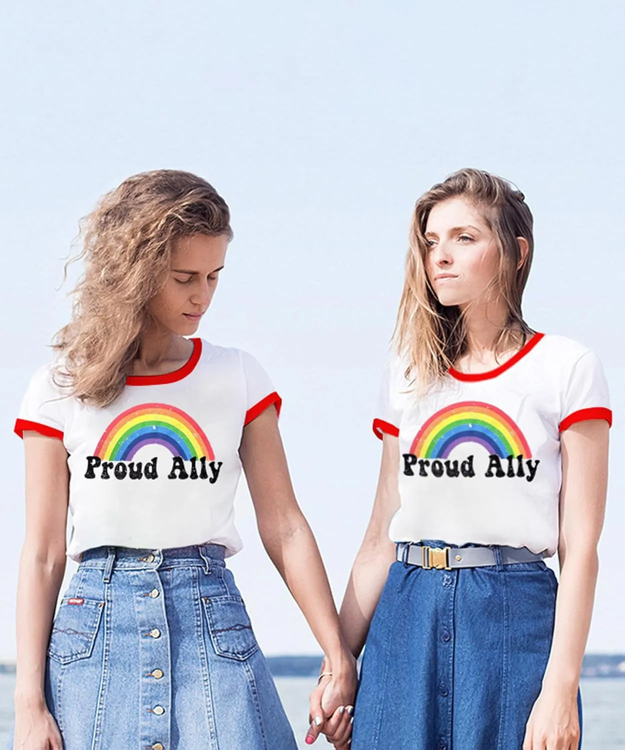 Pride Shirts for Women Pride Month Rainbow Graphic T-Shirt LGBTQ Support Red Ringer Tee