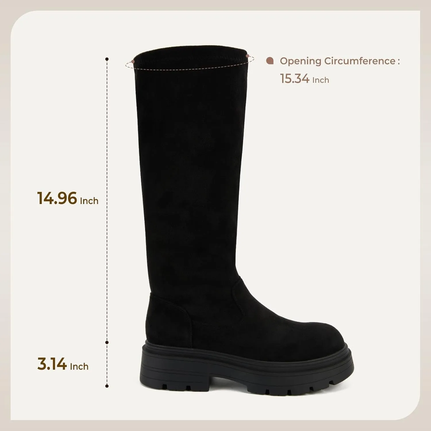 Putu Women's Platform Knee High Boots, Comfortable Faux Suede Chunky Block Heel Boots Round Toe Pull On Long Boots