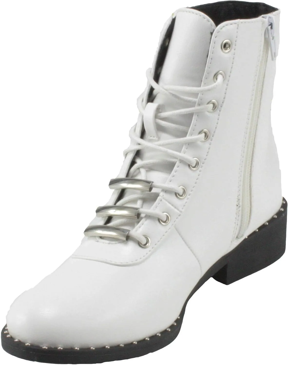 Qupid Women's Plateau-237 Leatherette Round Toe Lace-up Chunky Block Low Heel Ankle Boots