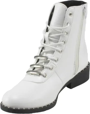 Qupid Women's Plateau-237 Leatherette Round Toe Lace-up Chunky Block Low Heel Ankle Boots