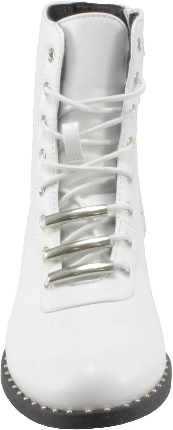 Qupid Women's Plateau-237 Leatherette Round Toe Lace-up Chunky Block Low Heel Ankle Boots