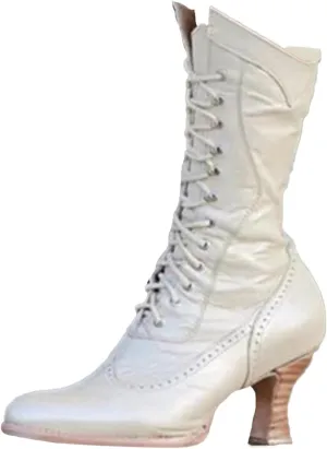 Renaissance Shoes Women Women Vintage Victorian Boots Mid Calf Lace up Gothic Kitten Heel Costume Boots Short Boots
