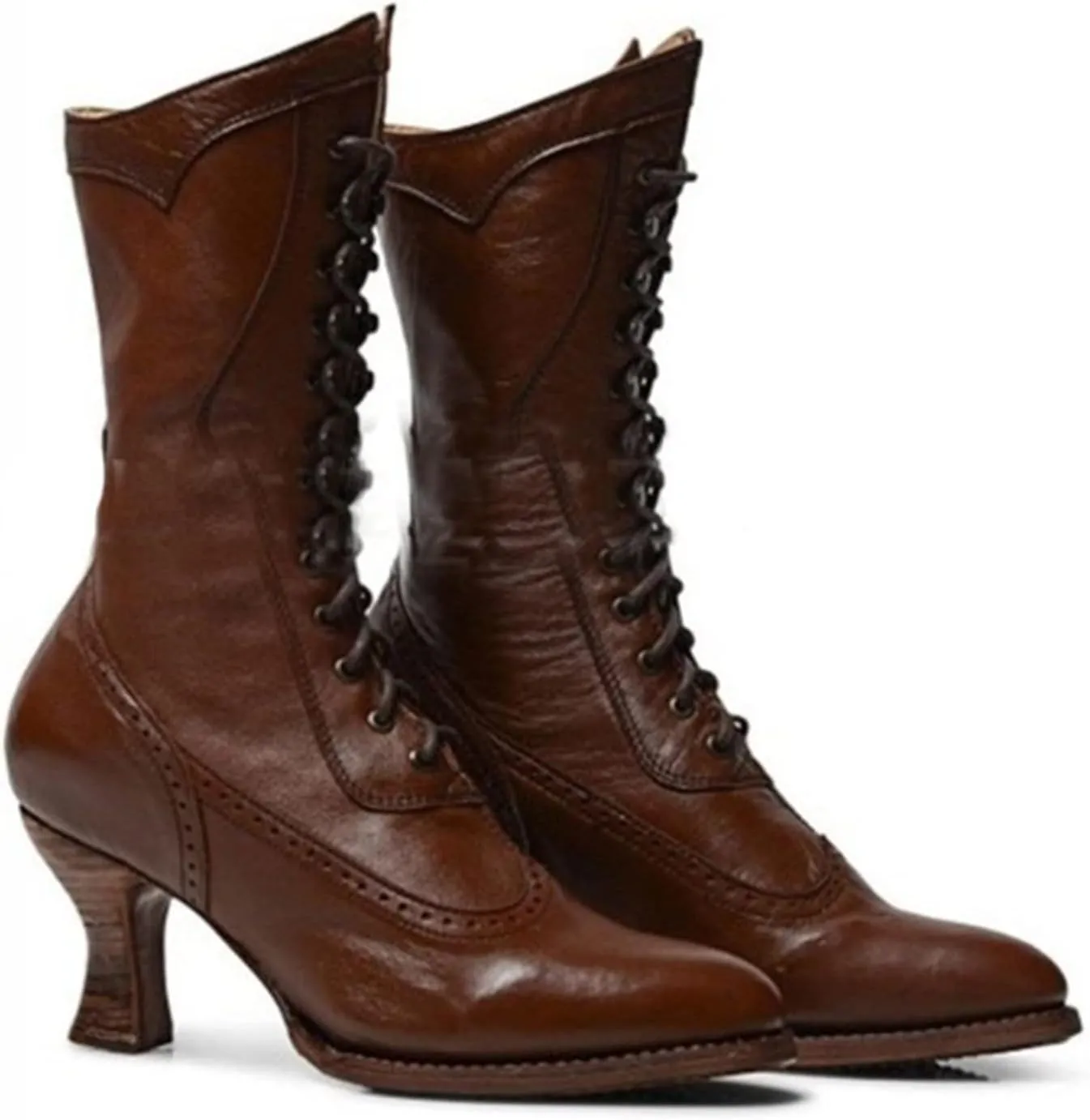 Renaissance Shoes Women Women Vintage Victorian Boots Mid Calf Lace up Gothic Kitten Heel Costume Boots Short Boots