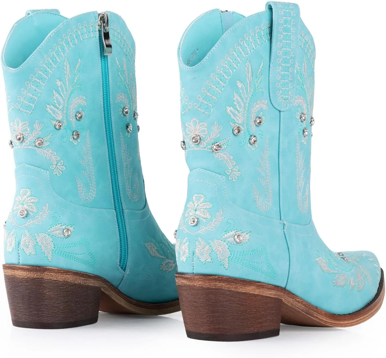 Rhinestone Ankle Cowboy Boots for Women Embroidered Short Cowgirl Boots With Low Heel Side Zipper Comfortable Chunky Heels Western Booties For Prom Party Wedding Pull On Shoes
