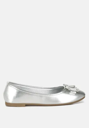 Rhinestone Buckle Metallic Ballerinas By RUW