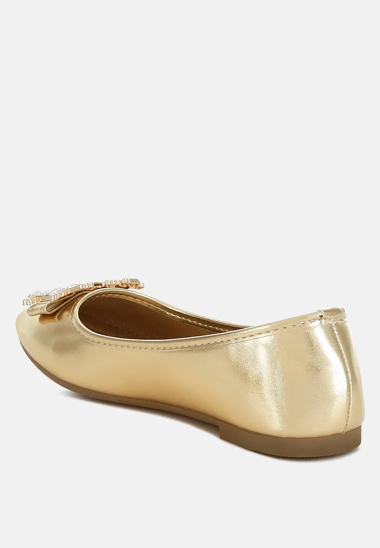 Rhinestone Buckle Metallic Ballerinas By RUW