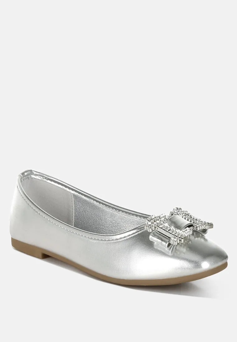 Rhinestone Buckle Metallic Ballerinas By RUW