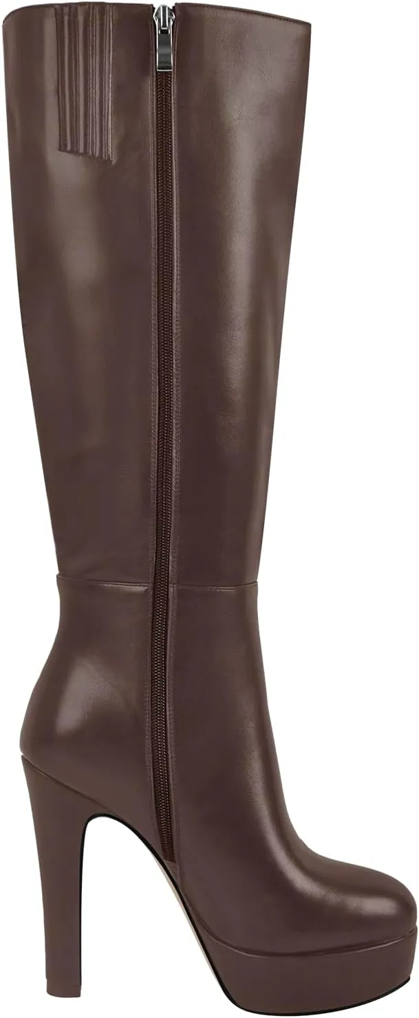 richealnini Platform Knee High Boots for Women Side Zip Up Tall Boots with Block Heel Comfort Long Boots
