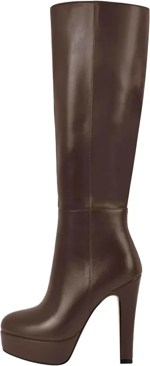 richealnini Platform Knee High Boots for Women Side Zip Up Tall Boots with Block Heel Comfort Long Boots