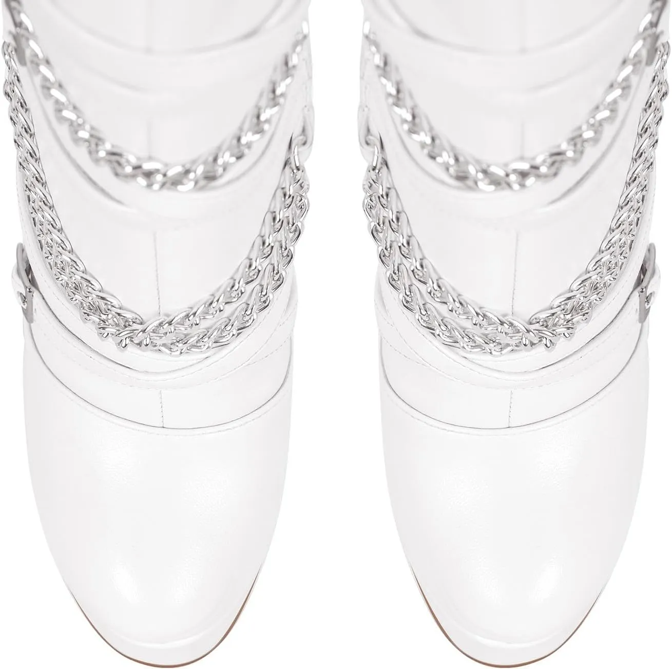 richealnini Sexy Pointed Toe Platform Thigh High Boots with Zippers and Chains Women's Zip Up Stretchy Over the Knee High Boots Stiletto Heel