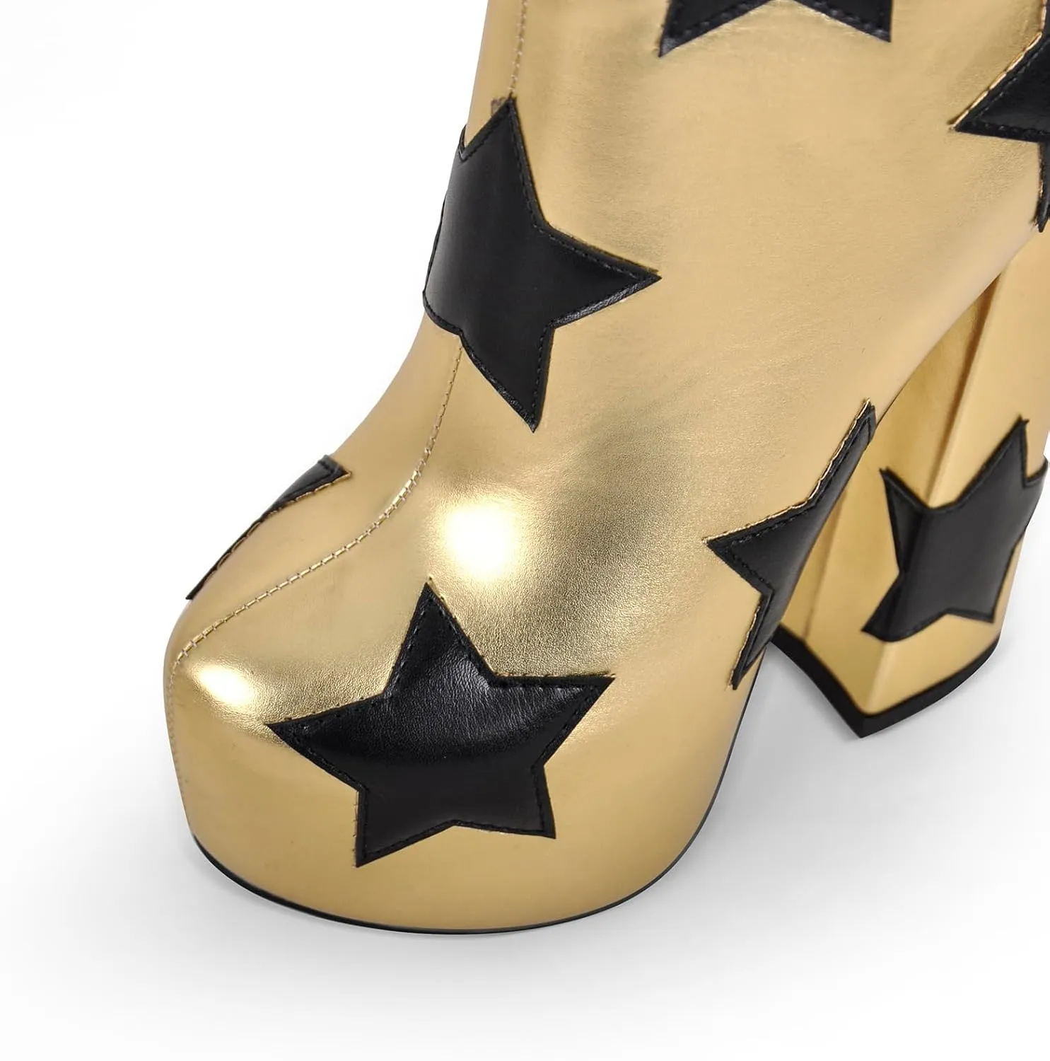 richealnini Women's Platform Heel Ankle Boots Side Zipper Up Block Heels with Stars Patterns