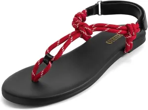 Rihero Thong Sandals for Women Summer Rope Red Flip Flops Beach Dressy Slingback Cute Flat Sandals Size 7.5