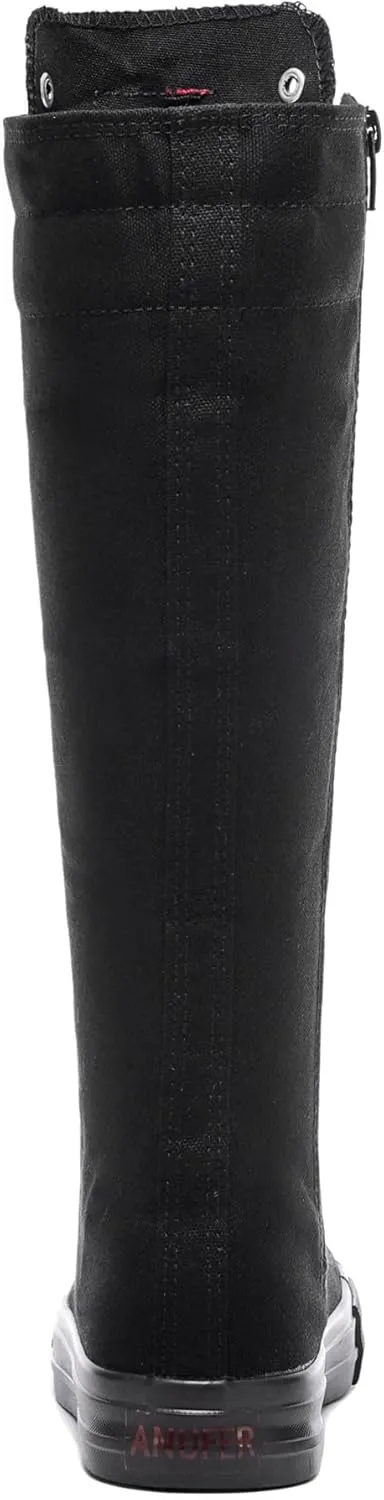 rismart Women's Canvas Sneakers Knee Length High Top Side Zip School Cheergirls Long Boots