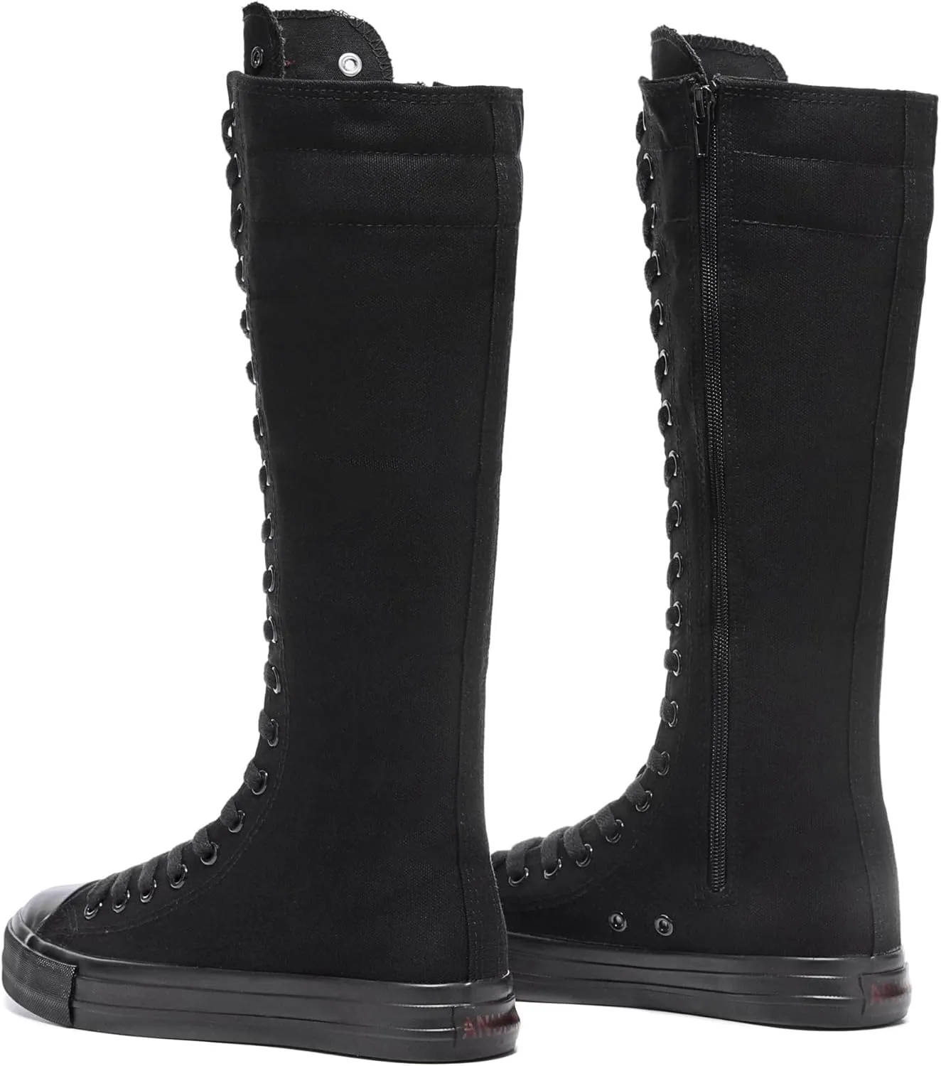 rismart Women's Canvas Sneakers Knee Length High Top Side Zip School Cheergirls Long Boots
