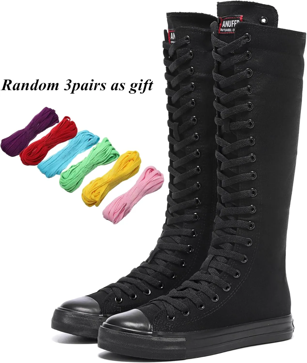 rismart Women's Canvas Sneakers Knee Length High Top Side Zip School Cheergirls Long Boots