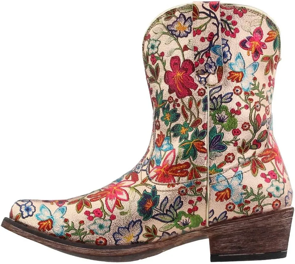 ROPER Womens Ingrid Floral Metallic Snip Toe Casual Boots Ankle Low Heel 1-2" - Multi