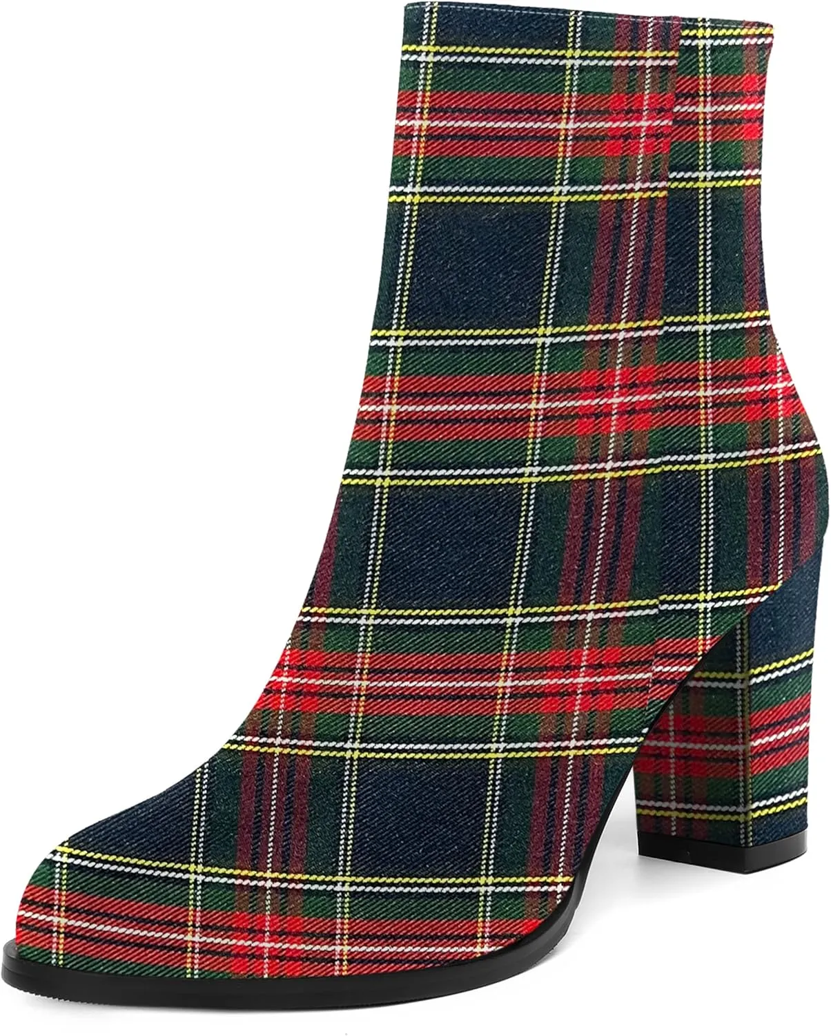 ROSERWISH Womens Fashion Casual Fall Winter Patent Round Toe Side Zip Block High Heel Ankle High Boots 3.5 Inch