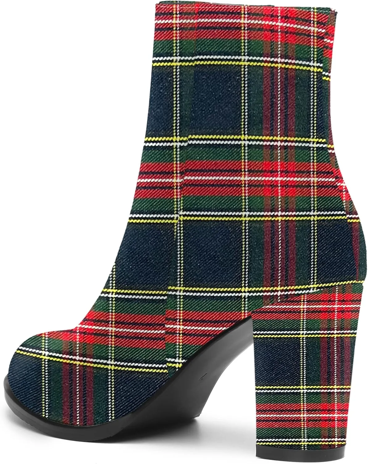 ROSERWISH Womens Fashion Casual Fall Winter Patent Round Toe Side Zip Block High Heel Ankle High Boots 3.5 Inch