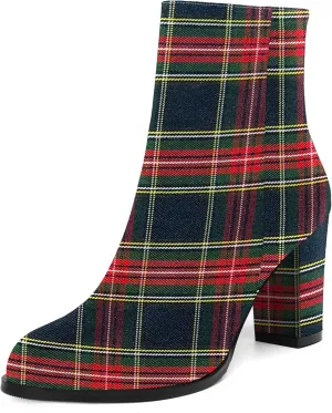 ROSERWISH Womens Fashion Casual Fall Winter Patent Round Toe Side Zip Block High Heel Ankle High Boots 3.5 Inch