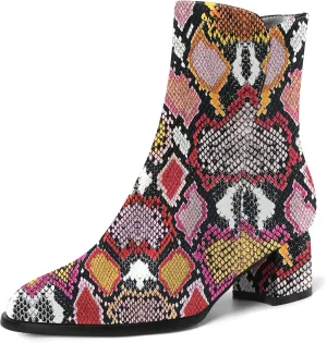 ROSERWISH Womens Round Toe Fashion Fall and Winter Side Zip Casual Patent Chunky Low Heel Ankle High Boots 2 Inch