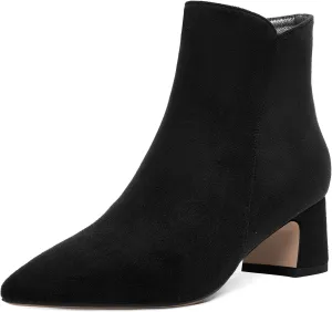 ROSERWISH Womens Zip Suede Outdoor Pointed Toe Fashion Casual Chunky Low Heel Ankle High Boots 2 Inch