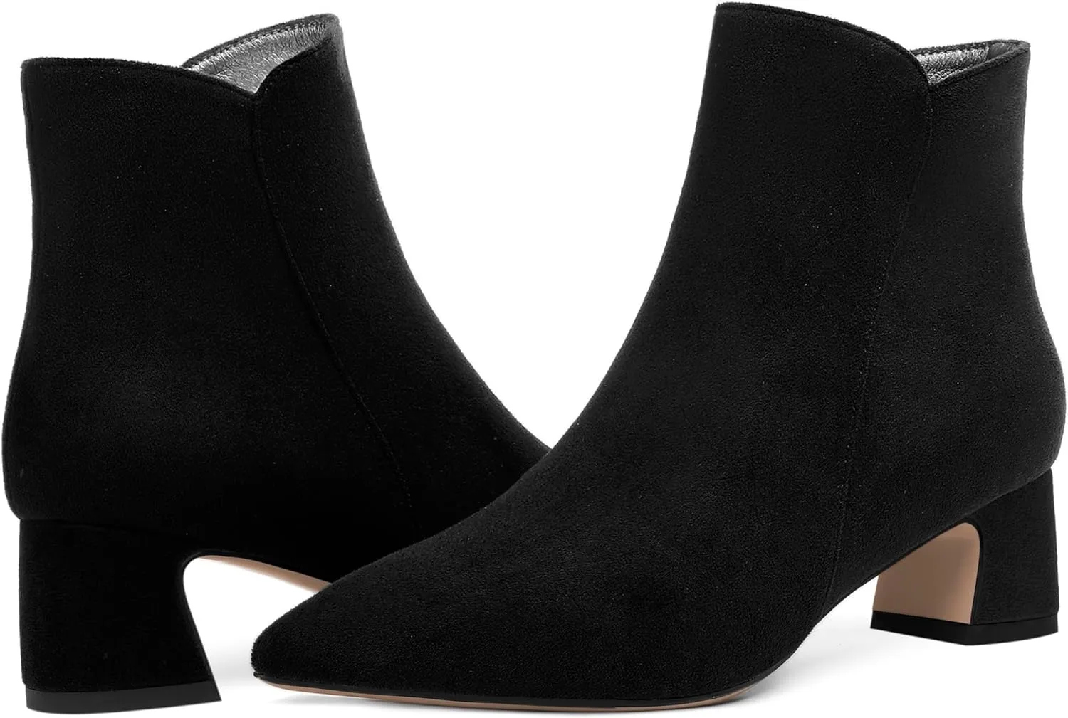 ROSERWISH Womens Zip Suede Outdoor Pointed Toe Fashion Casual Chunky Low Heel Ankle High Boots 2 Inch